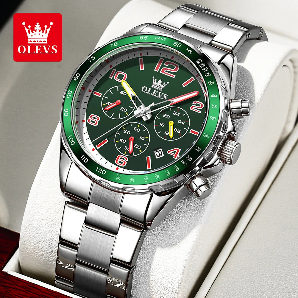 OLEVS TY714 Yeni Özel Moda Kuvars Erkek Kol Saati 42mm Büyük Sayı Kadran Paslanmaz Çelik Erkek Saatleri Kronograf Kol Saati