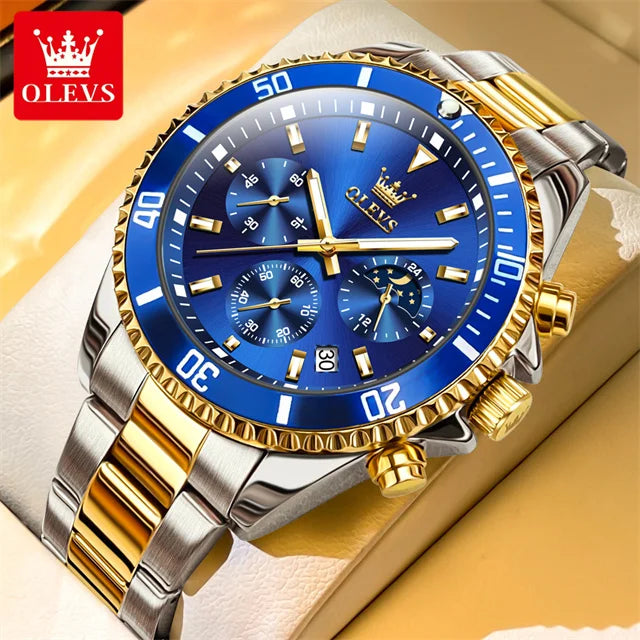 OLEVS 2870 Herrenuhr 42,5 mm großes Zifferblatt Chronograph Mondphase Wasserdichte Sportuhr Original Mode Quarzarmbanduhr für Herren 2025