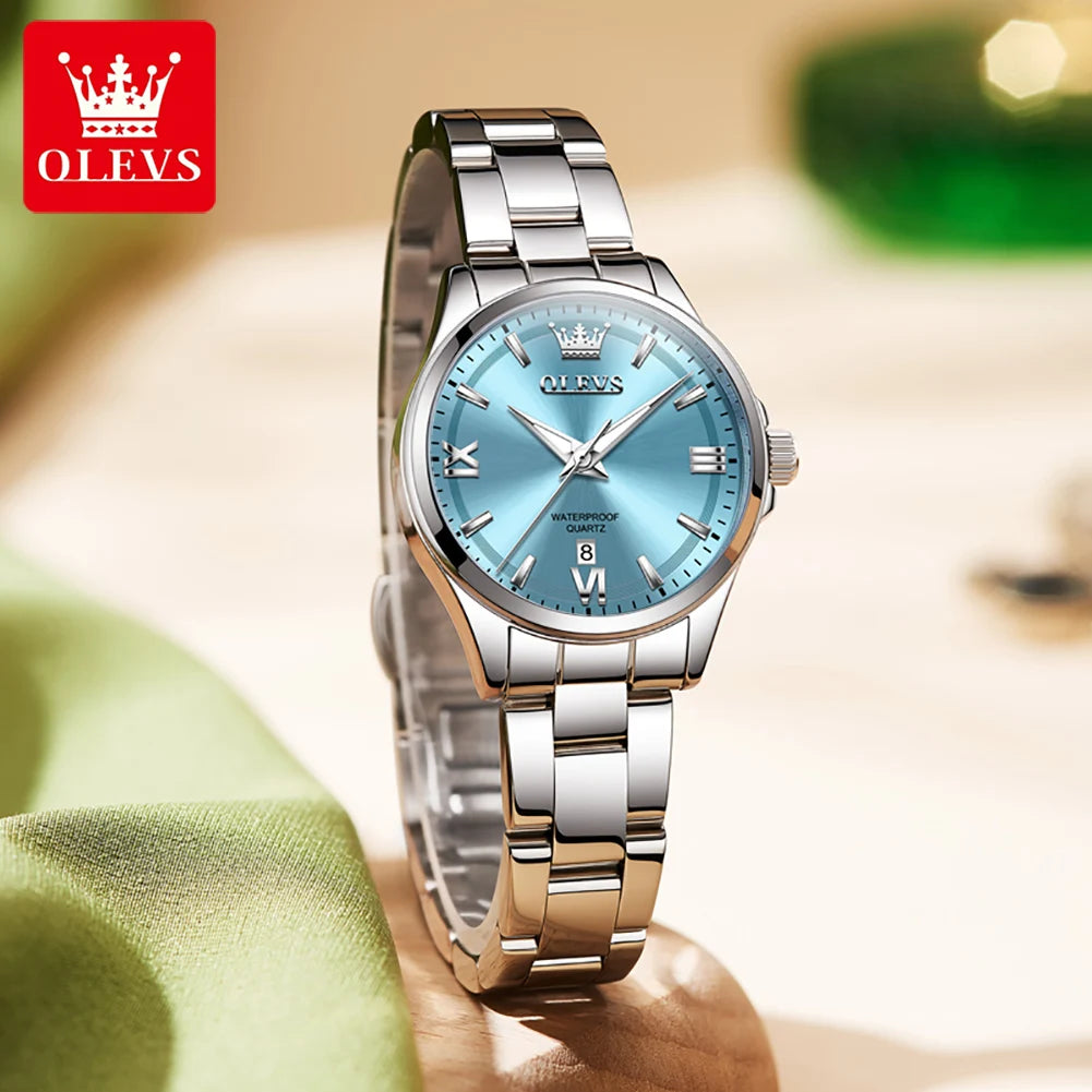 OLEVS 3668 Damenuhr, hochhartes beschichtetes Spiegelglas, Quarzuhr für Damen, Top-Marke, Kalender, 30 m wasserdicht, modische Armbanduhr