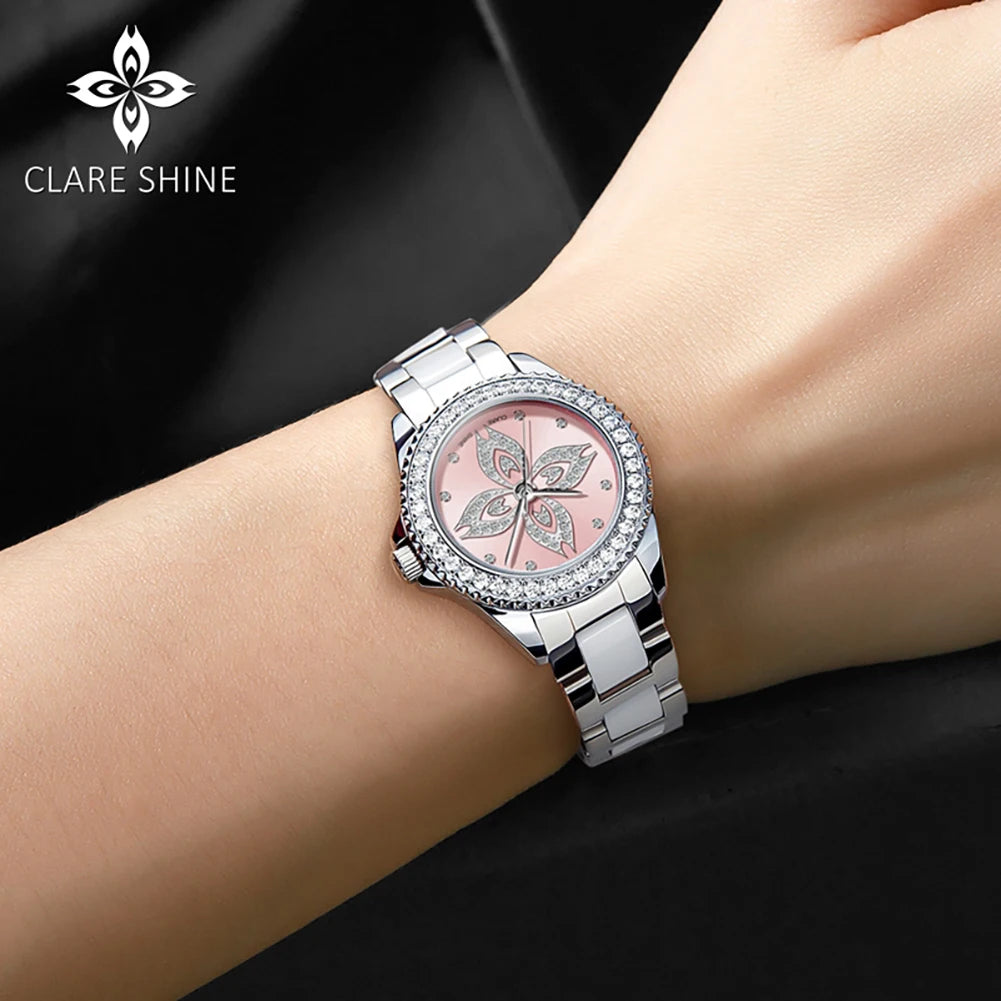 CLARE SHINE 1806 Damenuhren Mode Elegante Keramik Quarz Armbanduhr Wasserdichte Leuchtende Luxus Damenuhr Marke