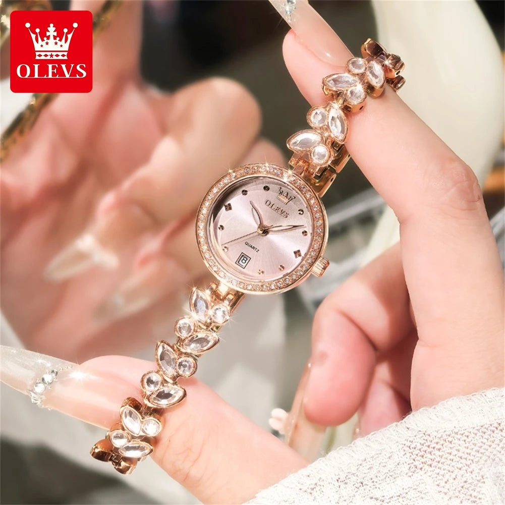 OLEVS 5679 New Womens Watch Elegant Fashion Brand Quartz Watch Waterproof Luminous Watches For Woman Gifts Bracelet Clasp