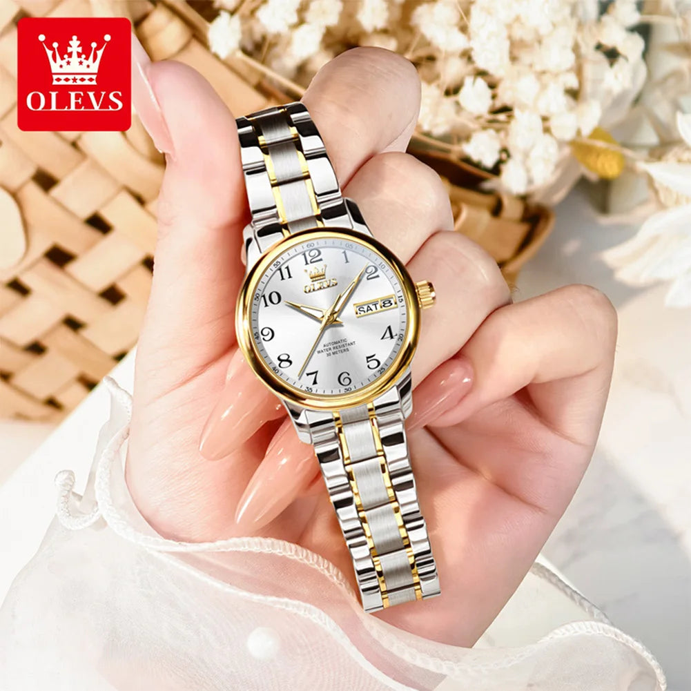 OLEVS 7072 Womens Watch Auto Date Simple Mechanical Watch For Women Number Scale Top Brand Waterproof Automatic Hand Clock