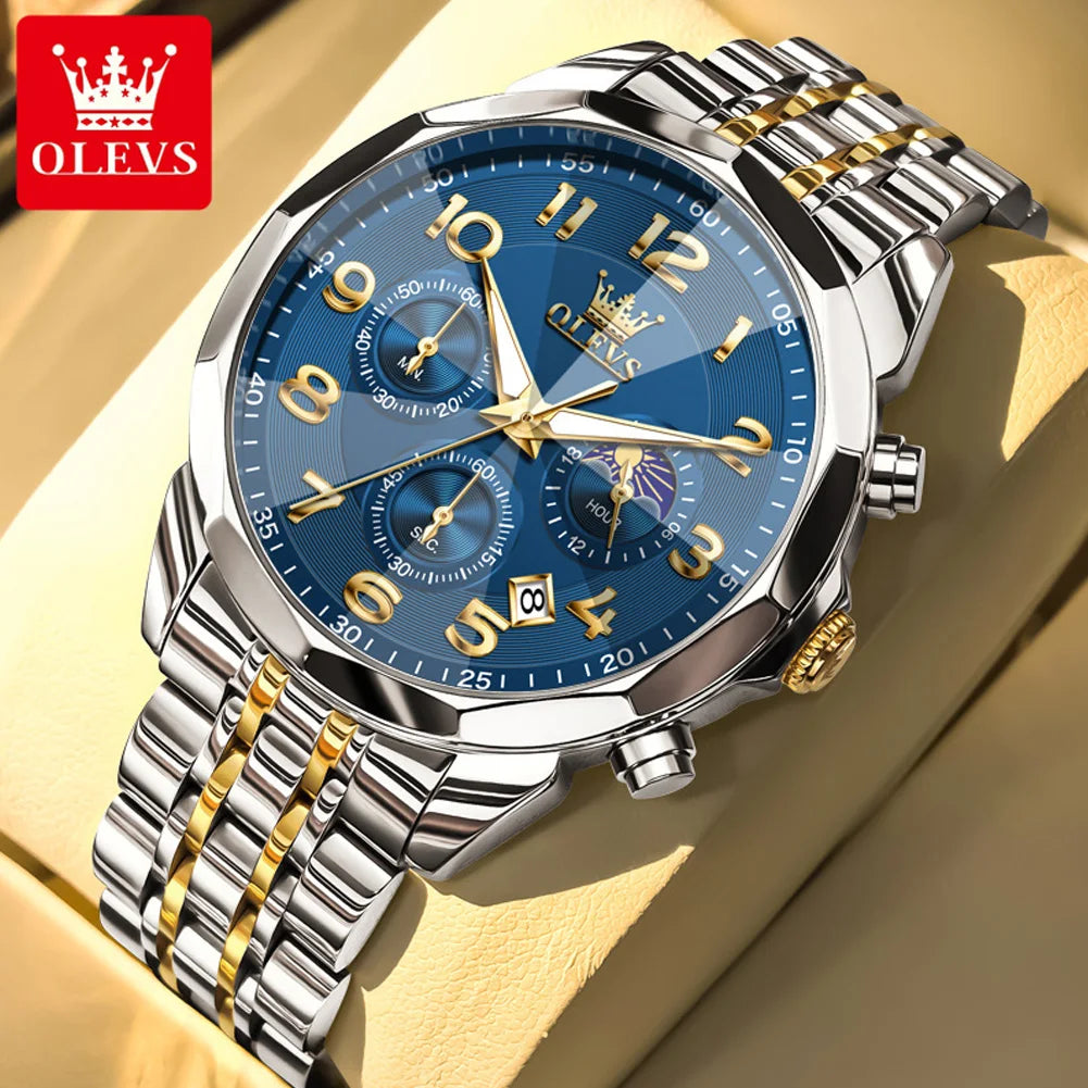 OLEVS 3676 Herrenuhr Top Marke Ziffernskala Quarzuhr für Herren 43mm Großes Zifferblatt Chronograph Wasserdicht Mode Herrenarmbanduhr