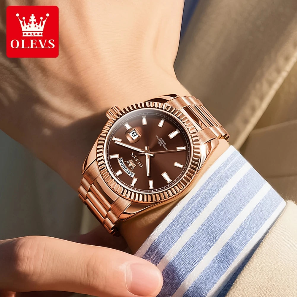 OLEVS 5650 Watches For Man Original Chronograph Date Quartz Watch Steel Strap Waterproof Luminous Top Brand Mens Watch Gifts