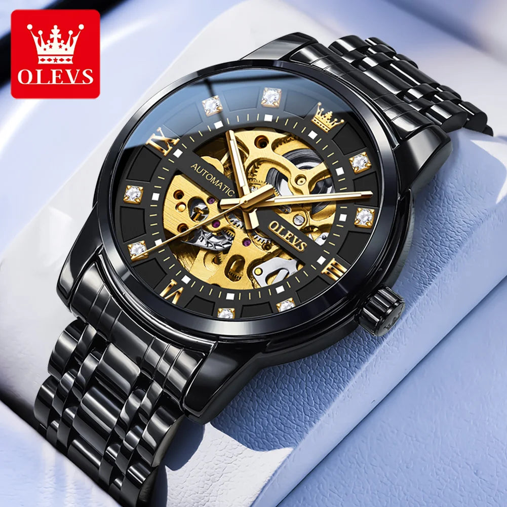 OLEVS 9901 Mens Watch Skeleton Mechanical Watches For Man Waterproof Luminous Man Dress Hand Clock Original Luxury Brand