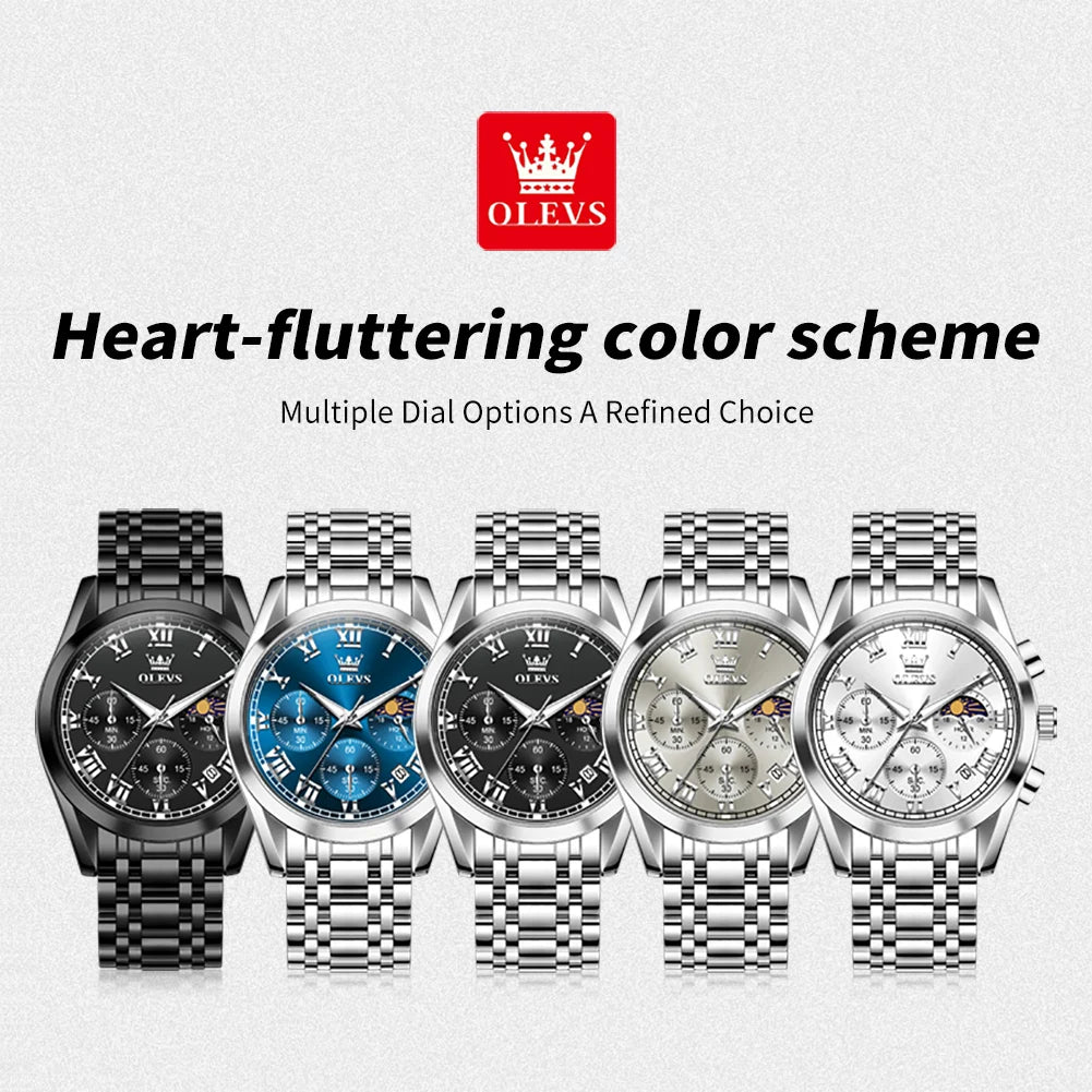 OLEVS 2871 Herrenuhr Original Kalender Mondphase Quarzuhr 30M Wasserdicht Edelstahl Herrenarmbanduhr Uhren für Herren