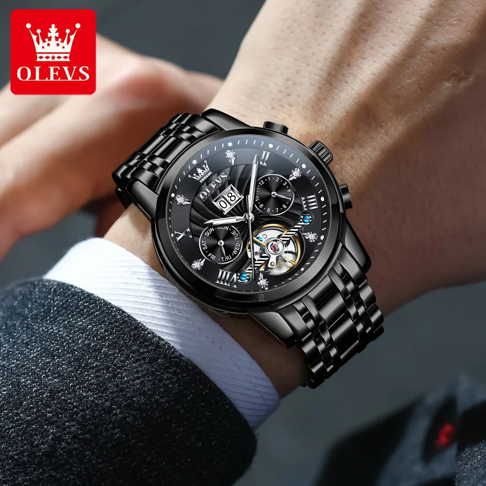 OLEVS 9910 Man Watch Luxury Business Mechanical Watch For Men Hollow Roman Scale Waterproof Luminous Calendar Men's Hand Clock