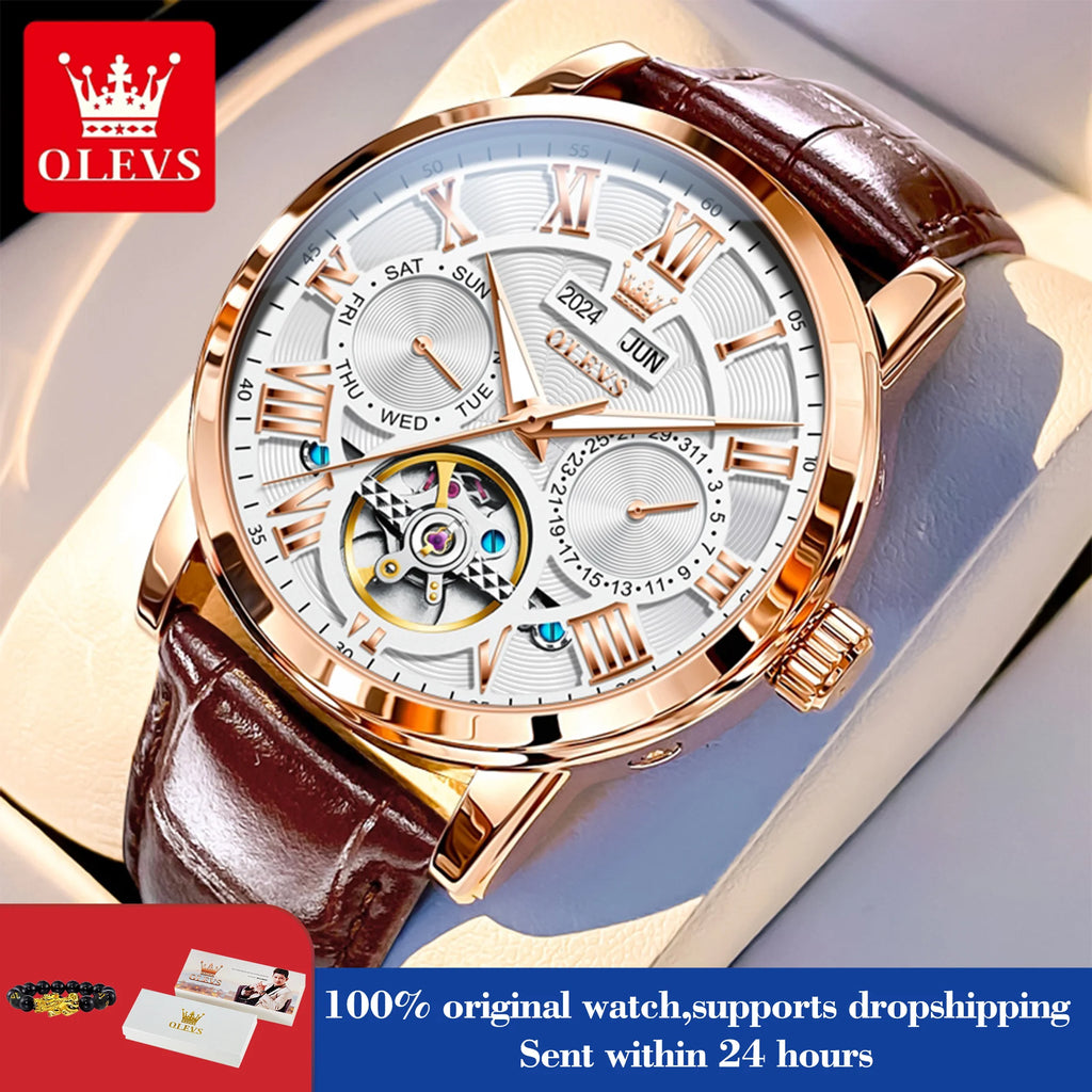 OLEVS 6668 Men Automatic Watches Roman Scale Mechanical Watch For Men Top Brand Waterproof Auto Date Original Male Hand Clock