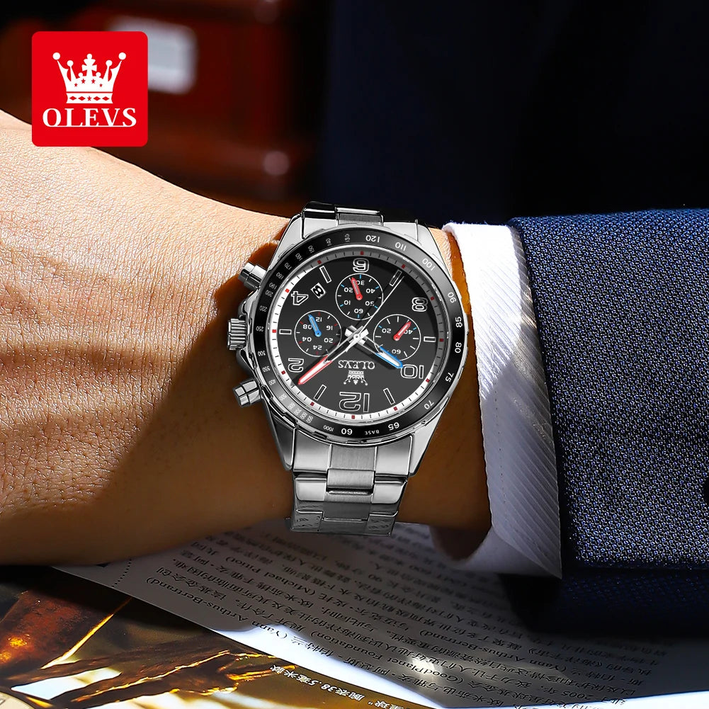 OLEVS TY714 Yeni Özel Moda Kuvars Erkek Kol Saati 42mm Büyük Sayı Kadran Paslanmaz Çelik Erkek Saatleri Kronograf Kol Saati