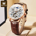 OLEVS 6658 Luxury Skeleton Flywheel Automatic Mechanical Watch Moonswatch Waterproof  Wristwatch For Man Gifts Box Hand Clock