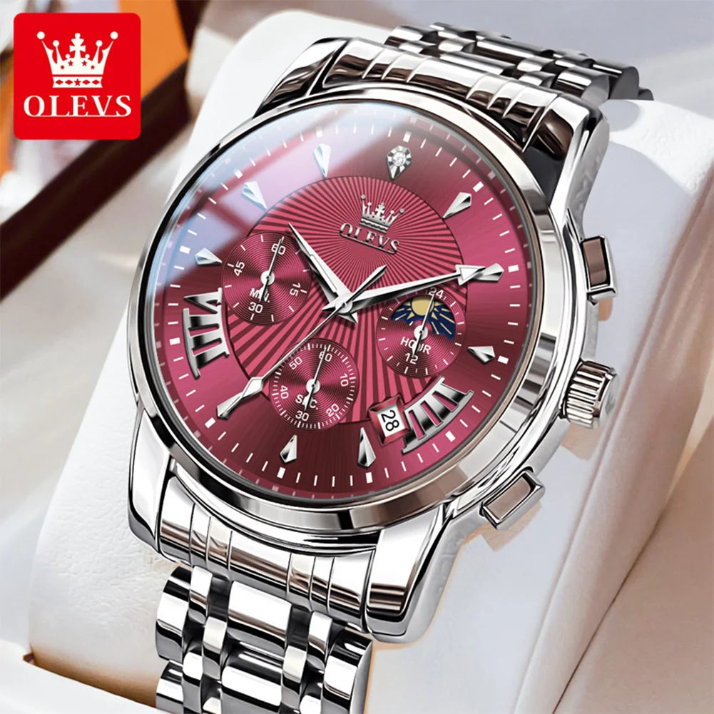 OLEVS 2892 Uhr Herren Schlicht Luxus Quarz Uhr für Herren Top Marke Chronograph Mondphase Wasserdichte Dress-Armbanduhr Leuchtend