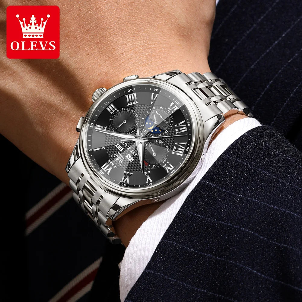 OLEVS 7113 Man Watch Luxury Moon Phase Mechanical Watches For Men Waterproof Automatic Date Week Watch Hand Clock Gifts Box