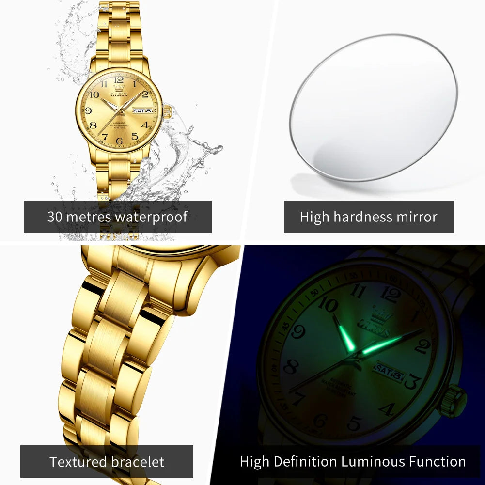 OLEVS 7072 Womens Watch Auto Date Simple Mechanical Watch For Women Number Scale Top Brand Waterproof Automatic Hand Clock