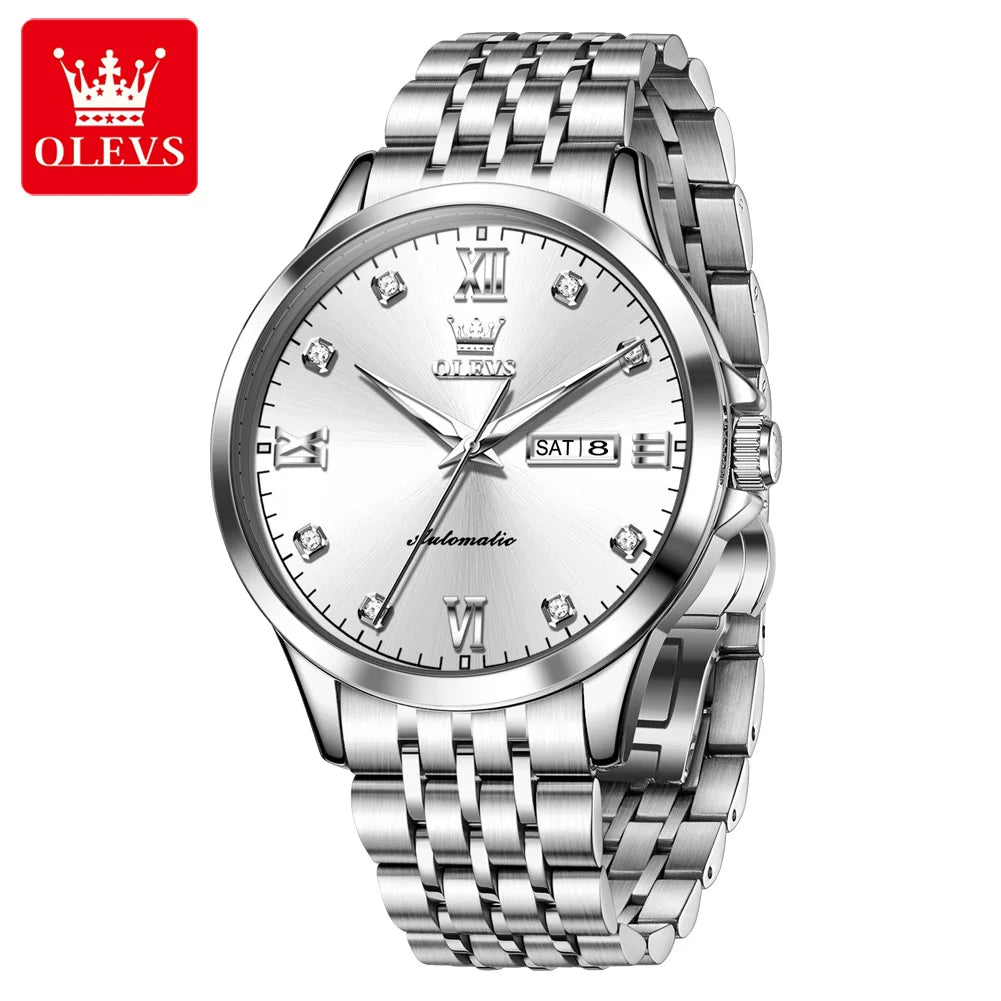OLEVS 7092  Mens Watch Original Luxury Brand Mechanical Watches Waterproof Stainless Steel Date Week Watches For Man Gifts
