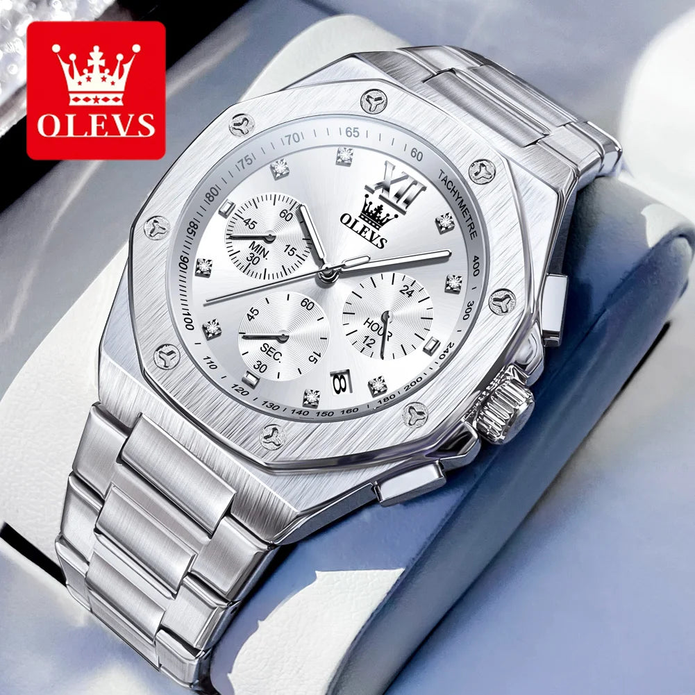 OLEVS 3626 Herrenuhr Mode Chronograph Quarzuhr für Herren Automatisches Datum Edelstahl Luxus-Handuhr Wasserdicht Leuchtend