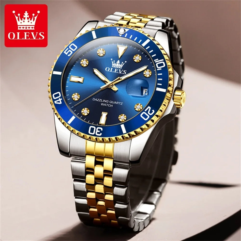 OLEVS 9809 Men's Watch Luxury Fashion Date Quartz Watch For Men Stainless Steel Original Waterproof Business Male Hand Clock