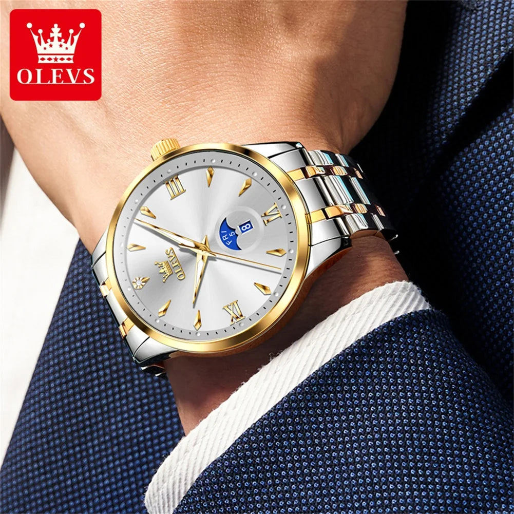 OLEVS 3646 Herrenuhr Stahlarmband Original Mode Quarzuhr Für Männer Wochentag Datumsanzeige Wasserdicht Leuchtend Luxus Armbanduhr