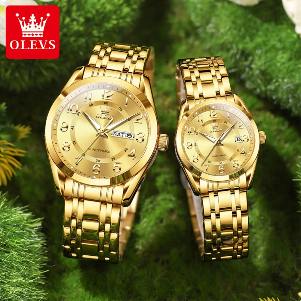 OLEVS 3666 Paar Uhr Luxus Business Top Marke Wasserdicht Leuchtende Dress Handuhr Original Zahlenskala Datum Modeuhr