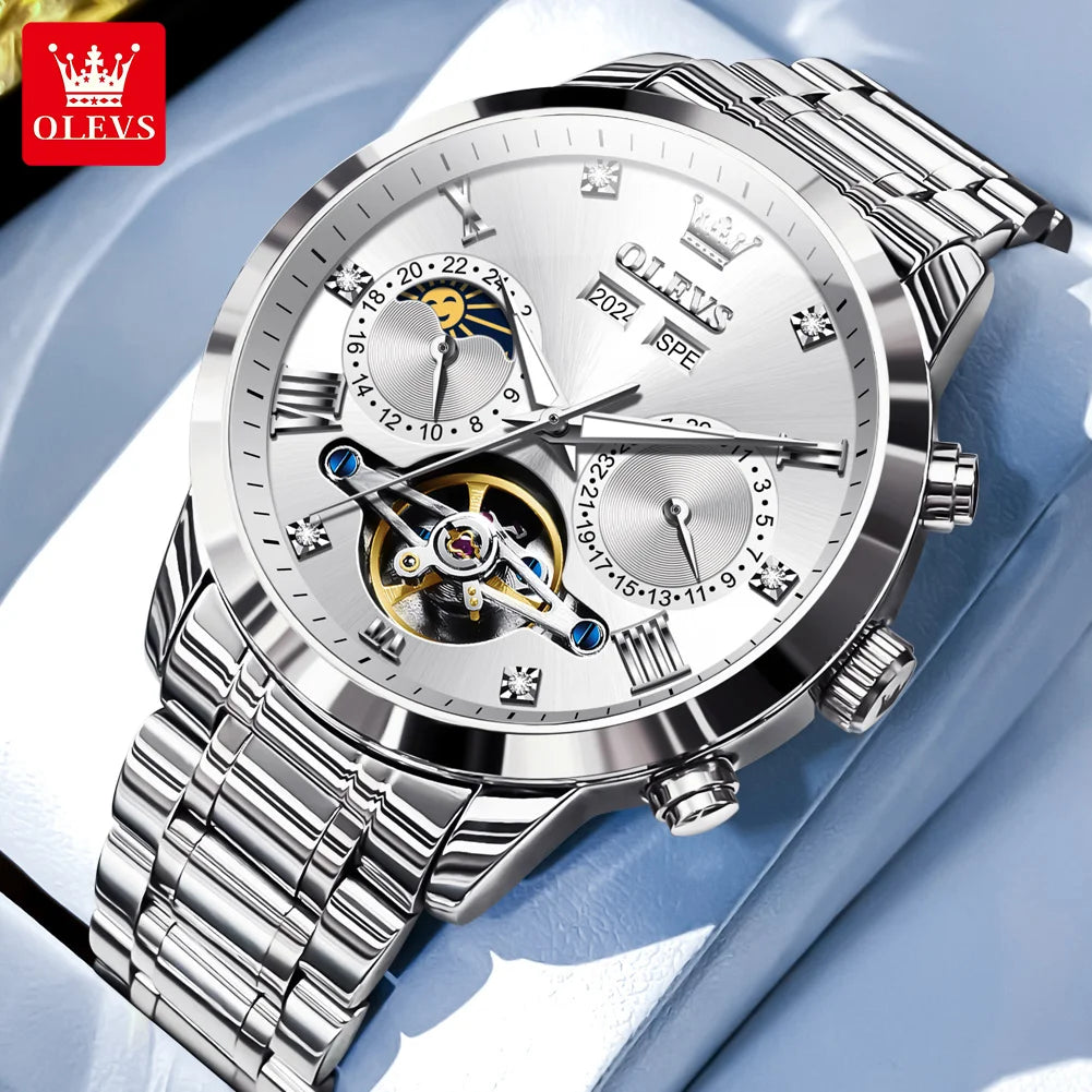 OLEVS 7029 Watches For Man Original Top Brand Fashion Automatic Mechanical Watches Waterproof Luminous Moon Phase Men Watches