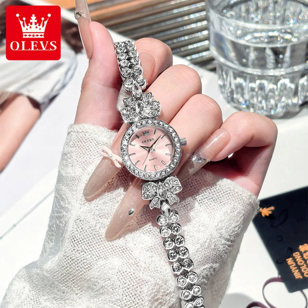 OLEVS Kadın Saat 5887 Orijinal Moda Kuvars Saatler Su Geçirmez Işıklı Bayan Saatleri Pırlantalı Kurdele Kayış Hediye Kutusu Yeni
