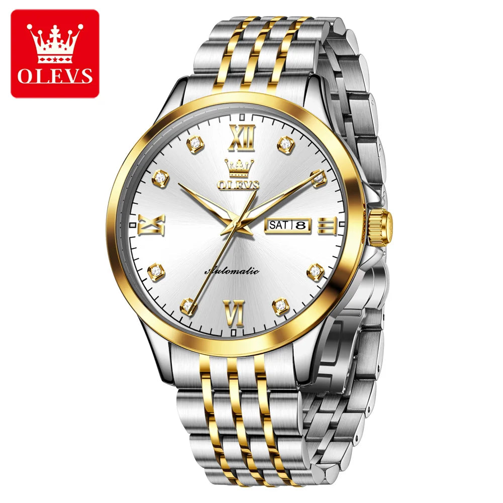 OLEVS 7092  Mens Watch Original Luxury Brand Mechanical Watches Waterproof Stainless Steel Date Week Watches For Man Gifts
