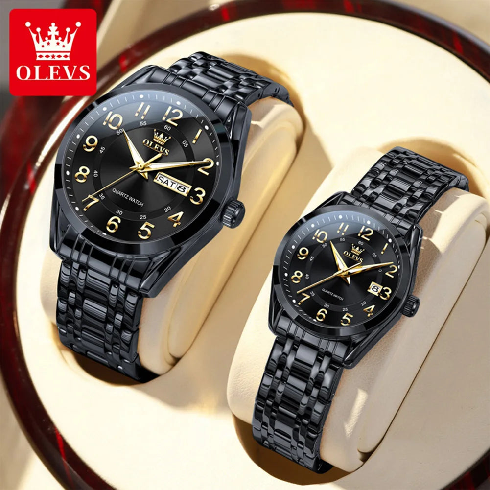 OLEVS 3666 Paar Uhr Luxus Business Top Marke Wasserdicht Leuchtende Dress Handuhr Original Zahlenskala Datum Modeuhr