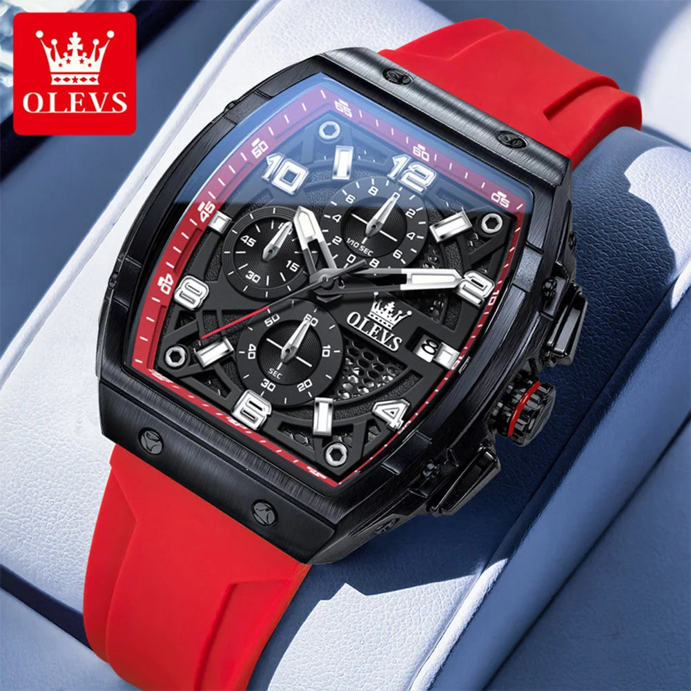 OLEVS 2976 Herrenuhr Chronograph Datum Quarzuhr für Herren Ziffernskala Tonneau Großes Zifferblatt Wasserdichtes Silikonarmband Armbanduhr