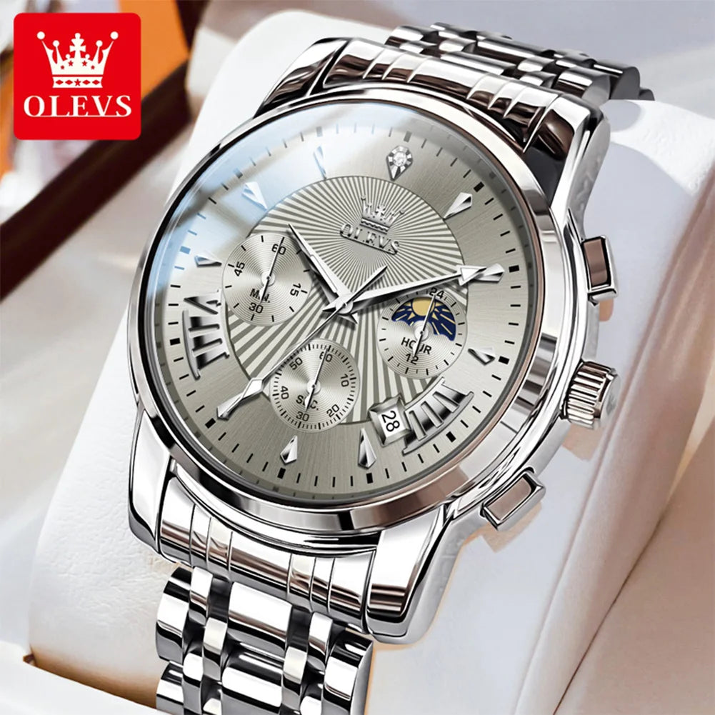 OLEVS 2892 Uhr Herren Schlicht Luxus Quarz Uhr für Herren Top Marke Chronograph Mondphase Wasserdichte Dress-Armbanduhr Leuchtend