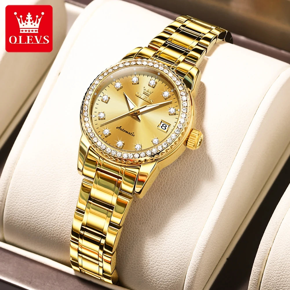 OLEVS 7003 Women Automatic Watch Waterproof Luminous Calendar Mechanical Ladies Wristwatch Steel Strap Luxury Watch For Women