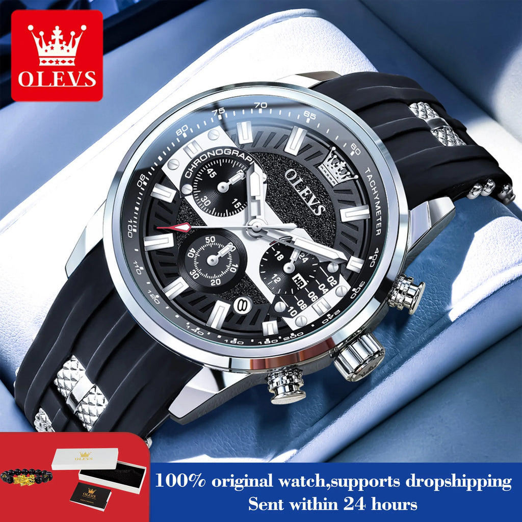 OLEVS 3690 Herrenuhr Wasserdichte Kalender Quarz-Armbanduhr für Herren Hohe Härte Spiegel Leuchtend Original Mode Herrenuhr