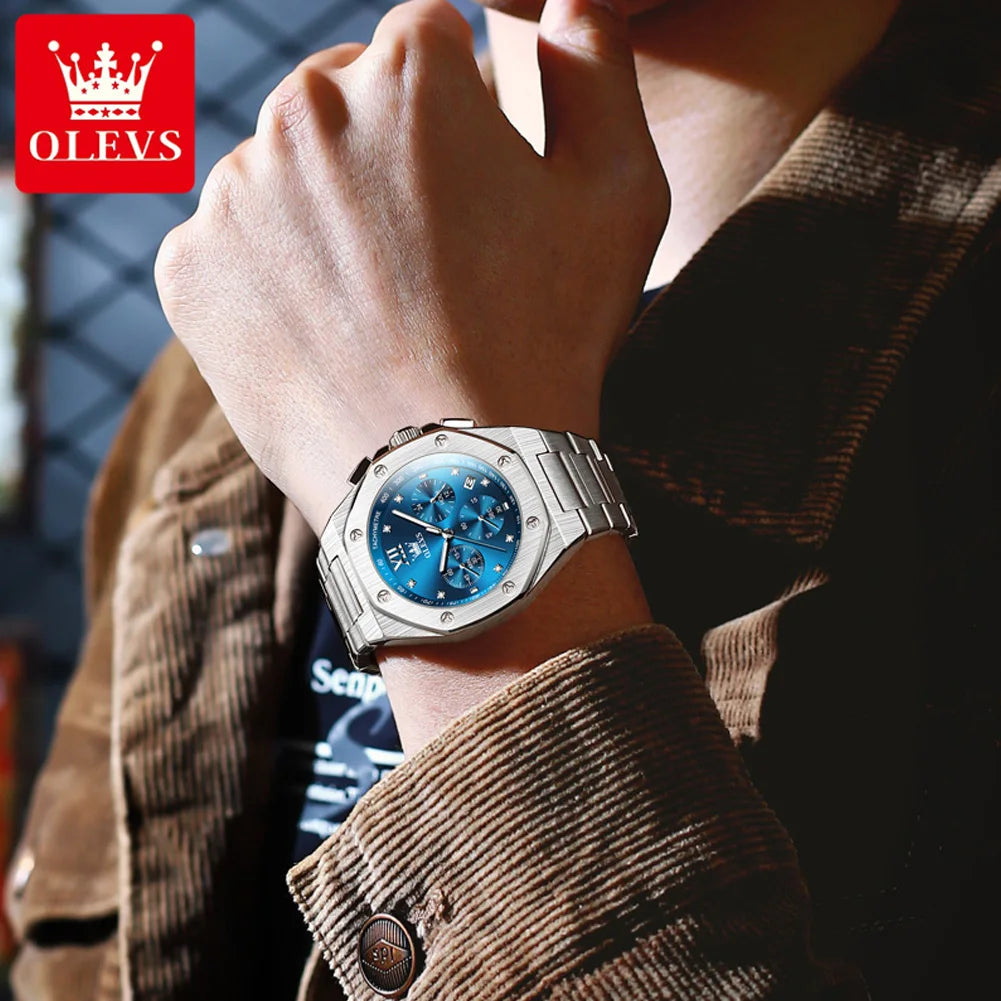 OLEVS 3626 Herrenuhr Mode Chronograph Quarzuhr für Herren Automatisches Datum Edelstahl Luxus-Handuhr Wasserdicht Leuchtend