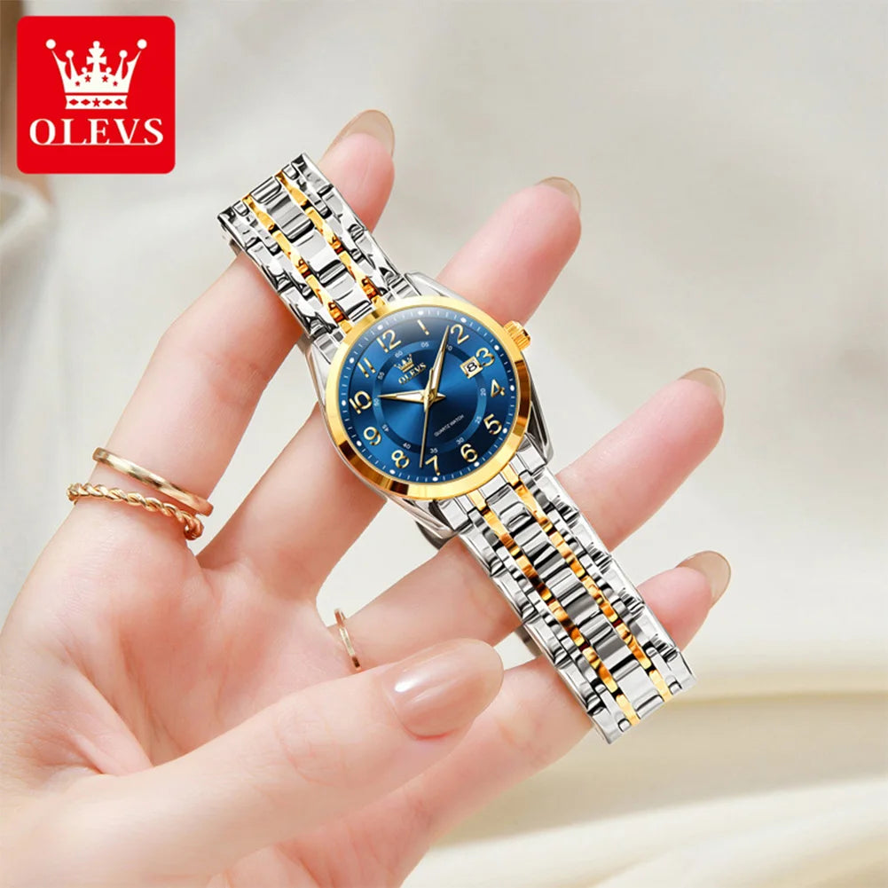OLEVS 3666 Paar Uhr Luxus Business Top Marke Wasserdicht Leuchtende Dress Handuhr Original Zahlenskala Datum Modeuhr