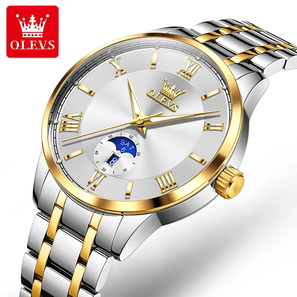 OLEVS 3638 Uhr für Herren, Business, wasserdicht, leuchtend, römische Skala, Mode-Quarz-Armbanduhr, Wochentags- und Datumsanzeige, Original-Herrenuhr
