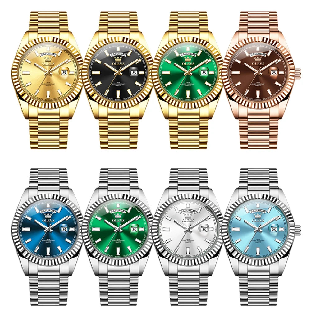 OLEVS 5650 Watches For Man Original Chronograph Date Quartz Watch Steel Strap Waterproof Luminous Top Brand Mens Watch Gifts
