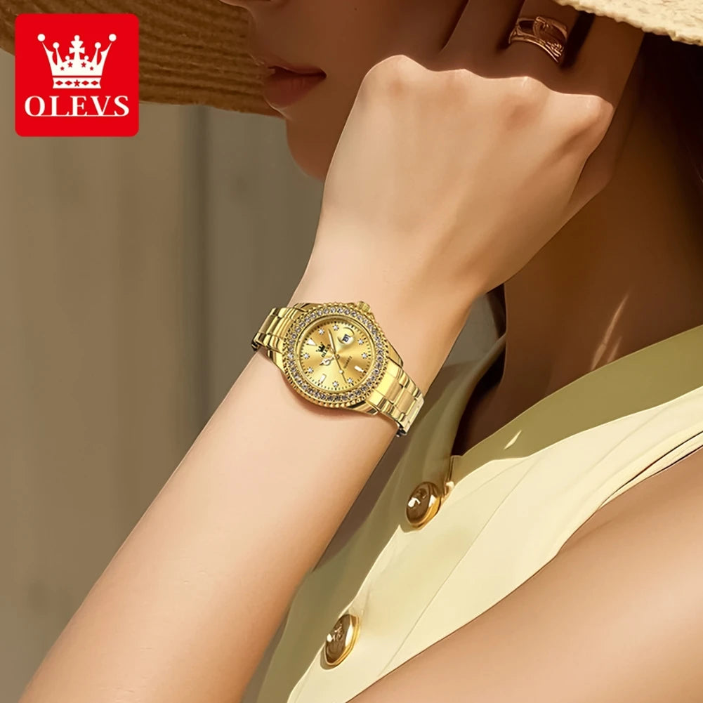OLEVS 9945 Watch For Women Classic Fashion Date Waterproof Quartz Ladies Dress Hand Clock Luxury Diamond Scale Original Watches