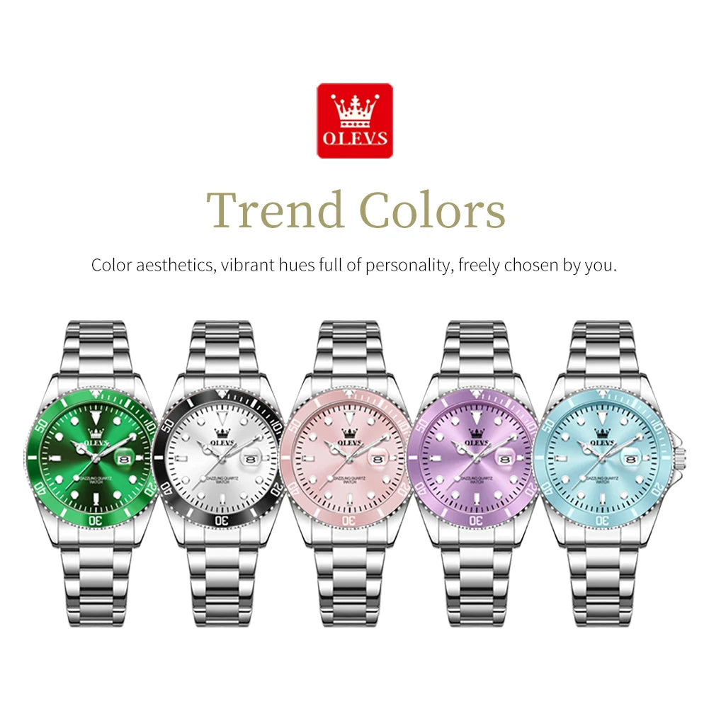OLEVS 5885 Watches For Woman Fashion Chronograph Date Waterproof Luminous Quartz Woman Watches Original Luxury Ladies Hand Clock