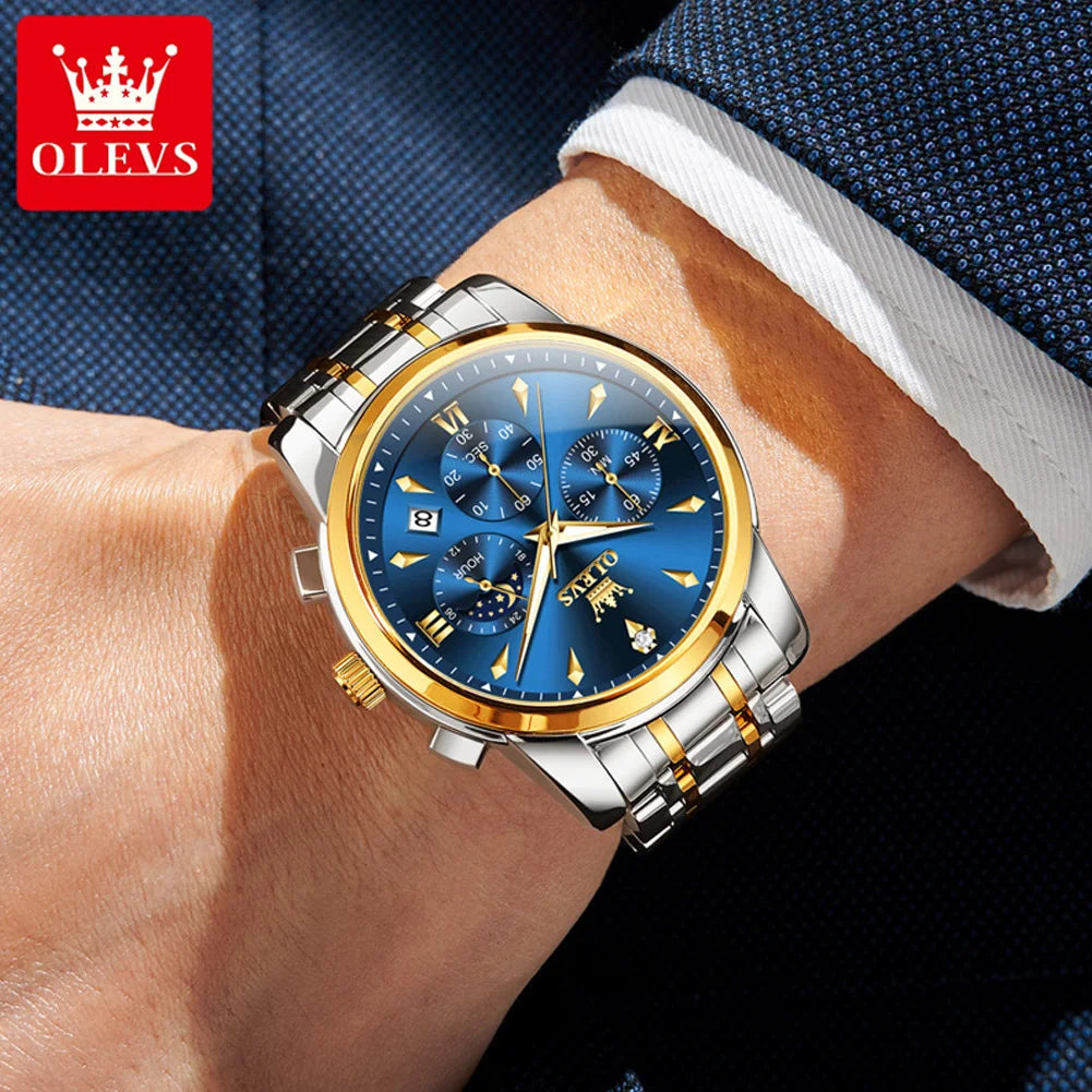 OLEVS 3639 Luxus Herrenuhr Top Marke Mondphase Chronograph Quarzuhr für Herren Automatisches Datum Mode Wasserdicht Herrenuhr