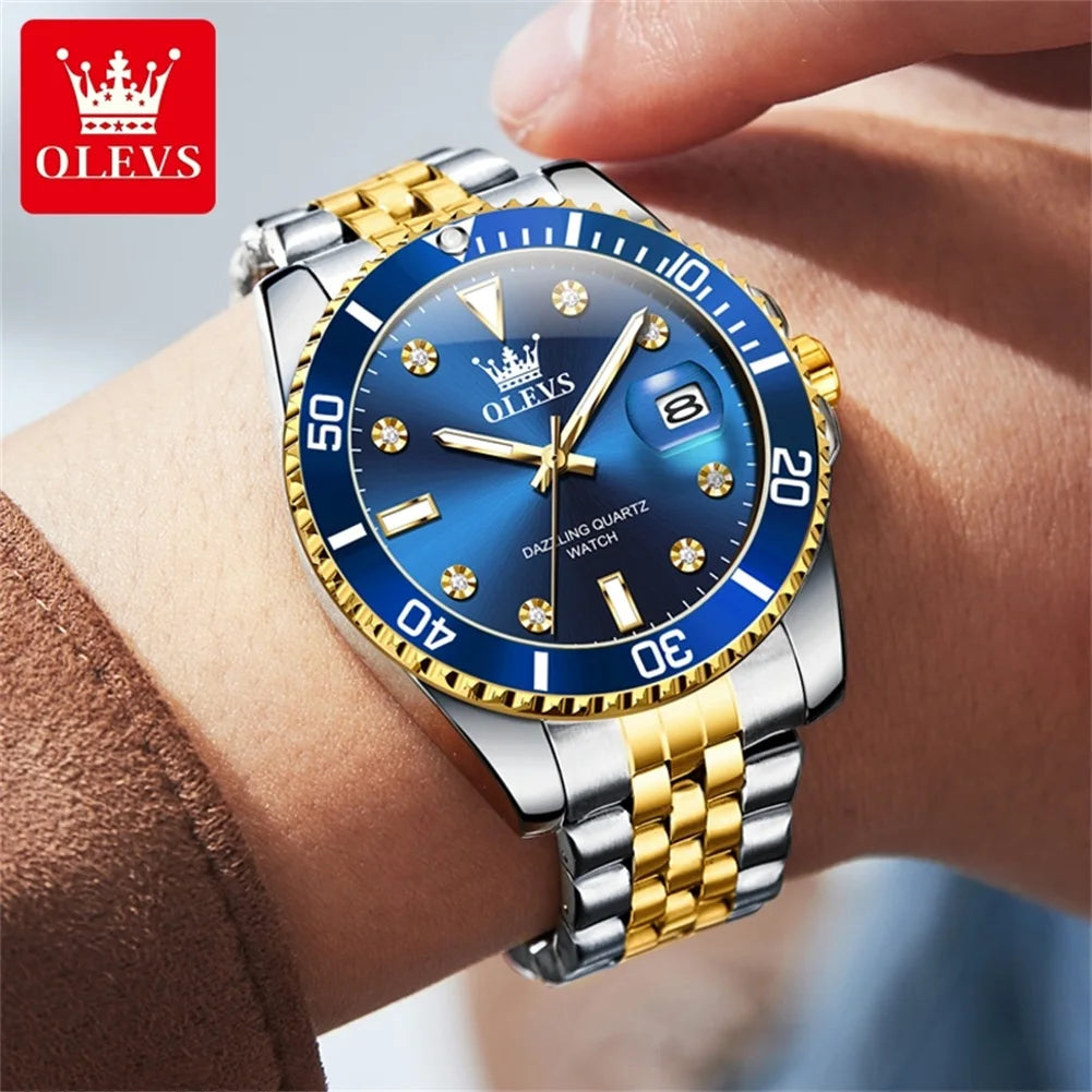 OLEVS 9809 Men's Watch Luxury Fashion Date Quartz Watch For Men Stainless Steel Original Waterproof Business Male Hand Clock