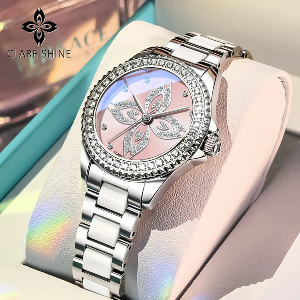 CLARE SHINE 1806 Damenuhren Mode Elegante Keramik Quarz Armbanduhr Wasserdichte Leuchtende Luxus Damenuhr Marke