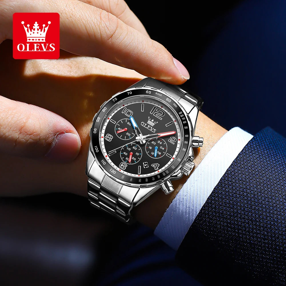 OLEVS TY714 Yeni Özel Moda Kuvars Erkek Kol Saati 42mm Büyük Sayı Kadran Paslanmaz Çelik Erkek Saatleri Kronograf Kol Saati