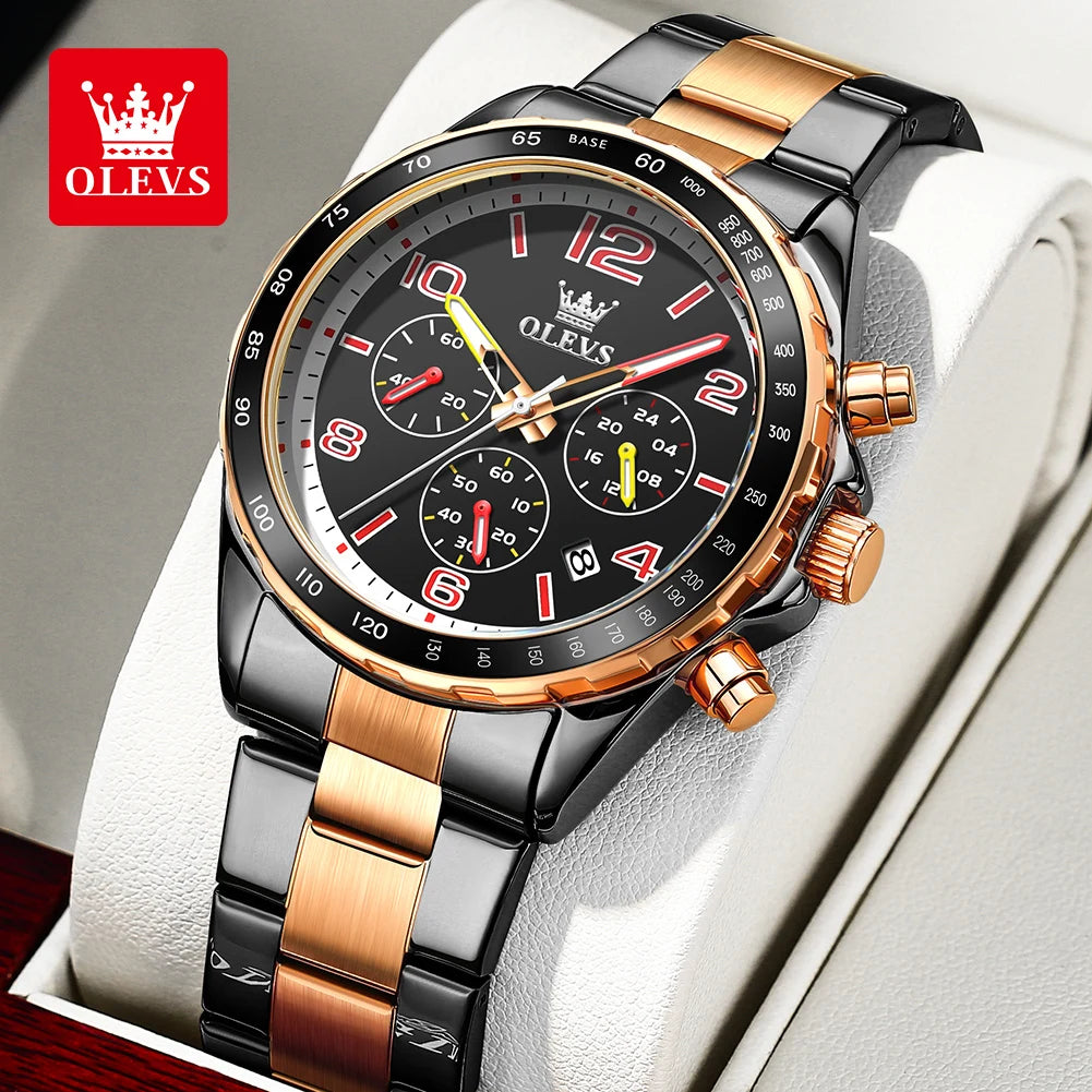 OLEVS TY714 Yeni Özel Moda Kuvars Erkek Kol Saati 42mm Büyük Sayı Kadran Paslanmaz Çelik Erkek Saatleri Kronograf Kol Saati