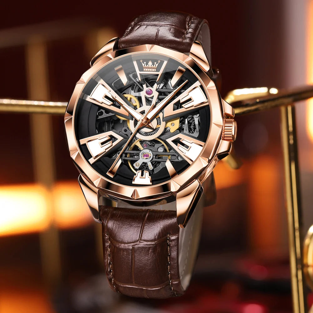 OLEVS 7051 Watch For Men Fashion Hollow Automatic Mechanical Male Hand Clock Waterproof Luminous Original Sport Man Watches