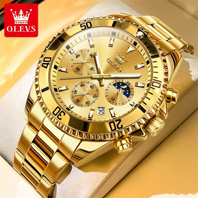 OLEVS 2870 Herrenuhr 42,5 mm großes Zifferblatt Chronograph Mondphase Wasserdichte Sportuhr Original Mode Quarzarmbanduhr für Herren 2025