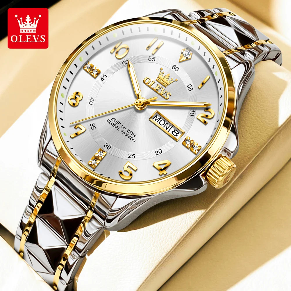 OLEVS 2910 Uhr für Herren und Damen, Luxuriöse Quarz-Paaruhren, Wasserdichte Edelstahl-Armbanduhr mit Diamant-Zifferblatt
