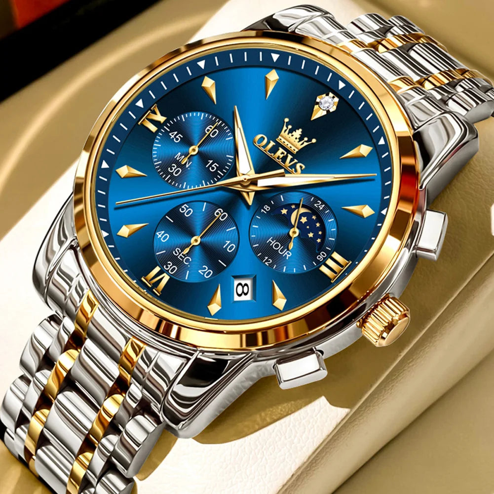 OLEVS 3639 Luxus Herrenuhr Top Marke Mondphase Chronograph Quarzuhr für Herren Automatisches Datum Mode Wasserdicht Herrenuhr