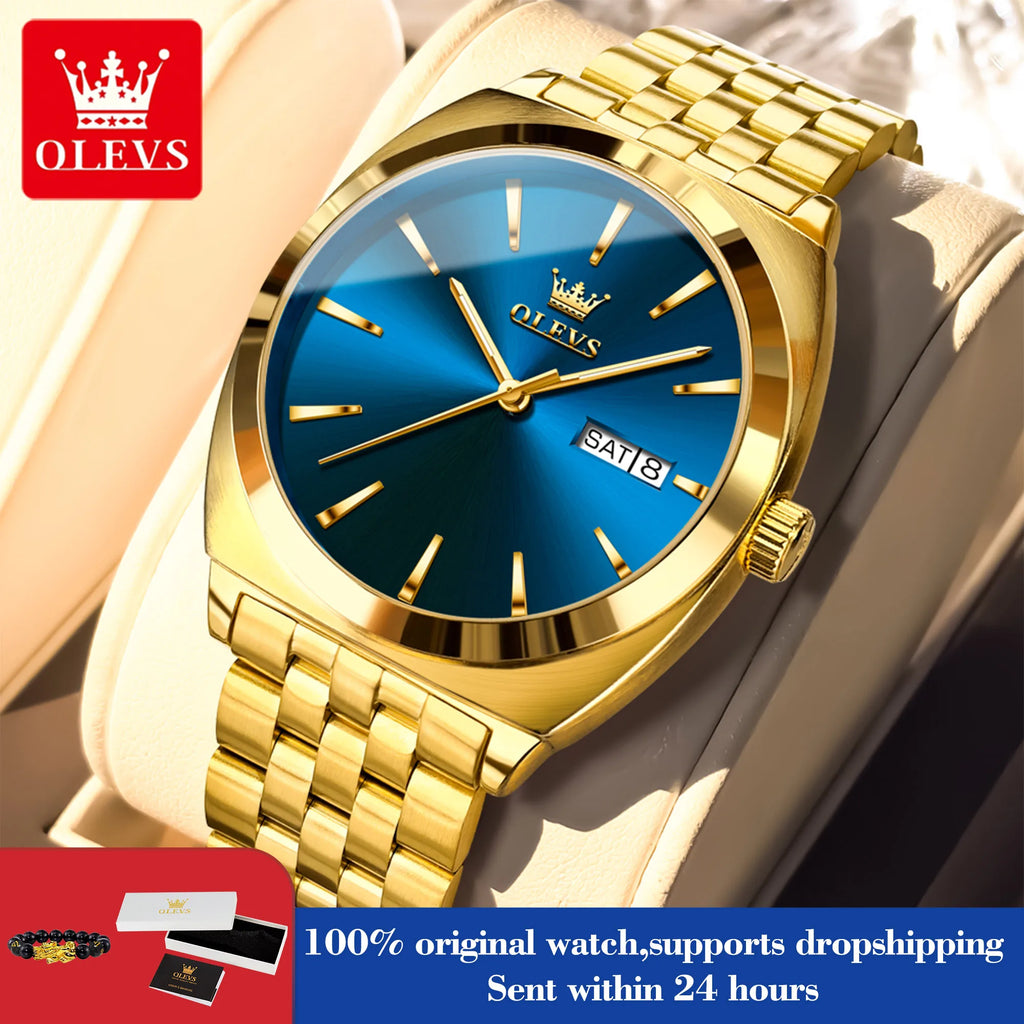 OLEVS 6730 Men's Watch Luxury Tonneau Automatic Mechanical Male Hand Clock Steel Strap Dual Calendar Waterproof Watch For Men