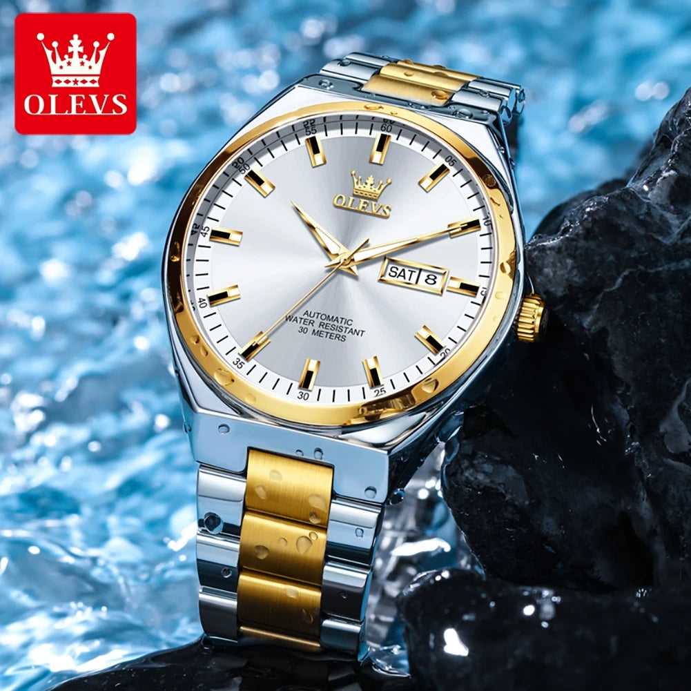 OLEVS 9907 Watches For Man Luxury Business Automatic Mechanical Wristwatch Waterproof Luminous Original Sport Week Date Watches