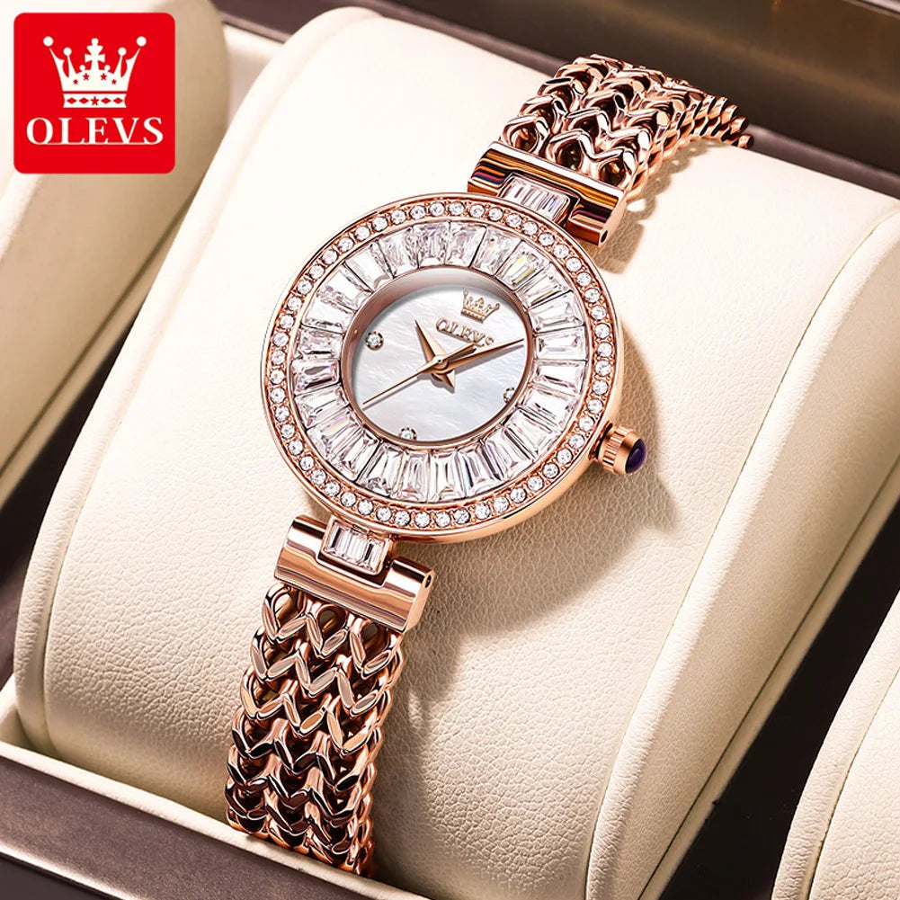 OLEVS 9959 Original Elegant Quartz Woman Watch Top Brand Waterproof Watch For Women Stainless Steel Luxury Diamond Hand Clock