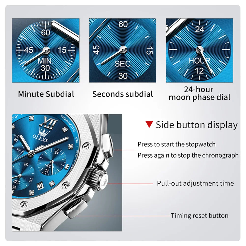 OLEVS 3626 Herrenuhr Mode Chronograph Quarzuhr für Herren Automatisches Datum Edelstahl Luxus-Handuhr Wasserdicht Leuchtend
