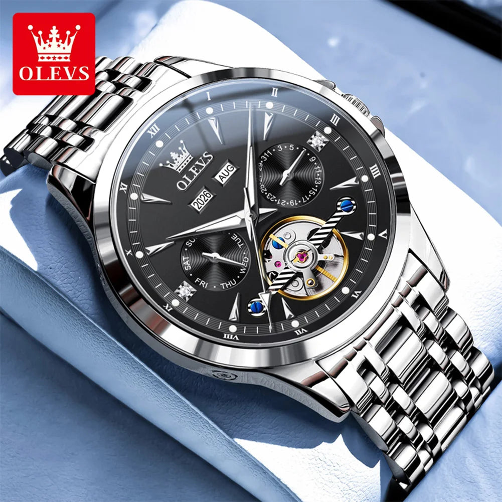 OLEVS Herrenuhr Automatische mechanische Armbanduhr für Männer Wasserdichte leuchtende Herren-Armbanduhr Top-Marke Original Mode 7091